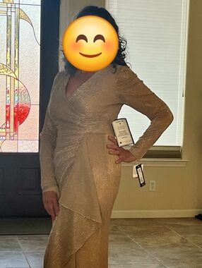 Macy's Elegant Gold Long-Sleeve Wrap Evening Dress